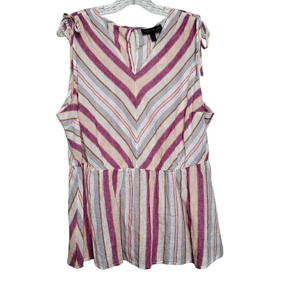 Lane Bryant Striped Tie-Shoulder Linen Blend Top Size 18/20 - Picture 3 of 10